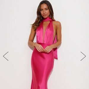 Hello Molly Slip On Class Satin Maxi Dress Pink